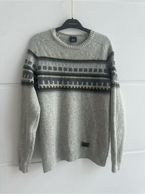 Men's lambswool Grey Patterned Crewneck Sweater